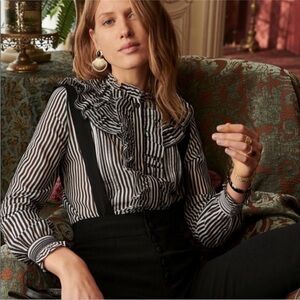 Striped Black and White Ruffle Blouse